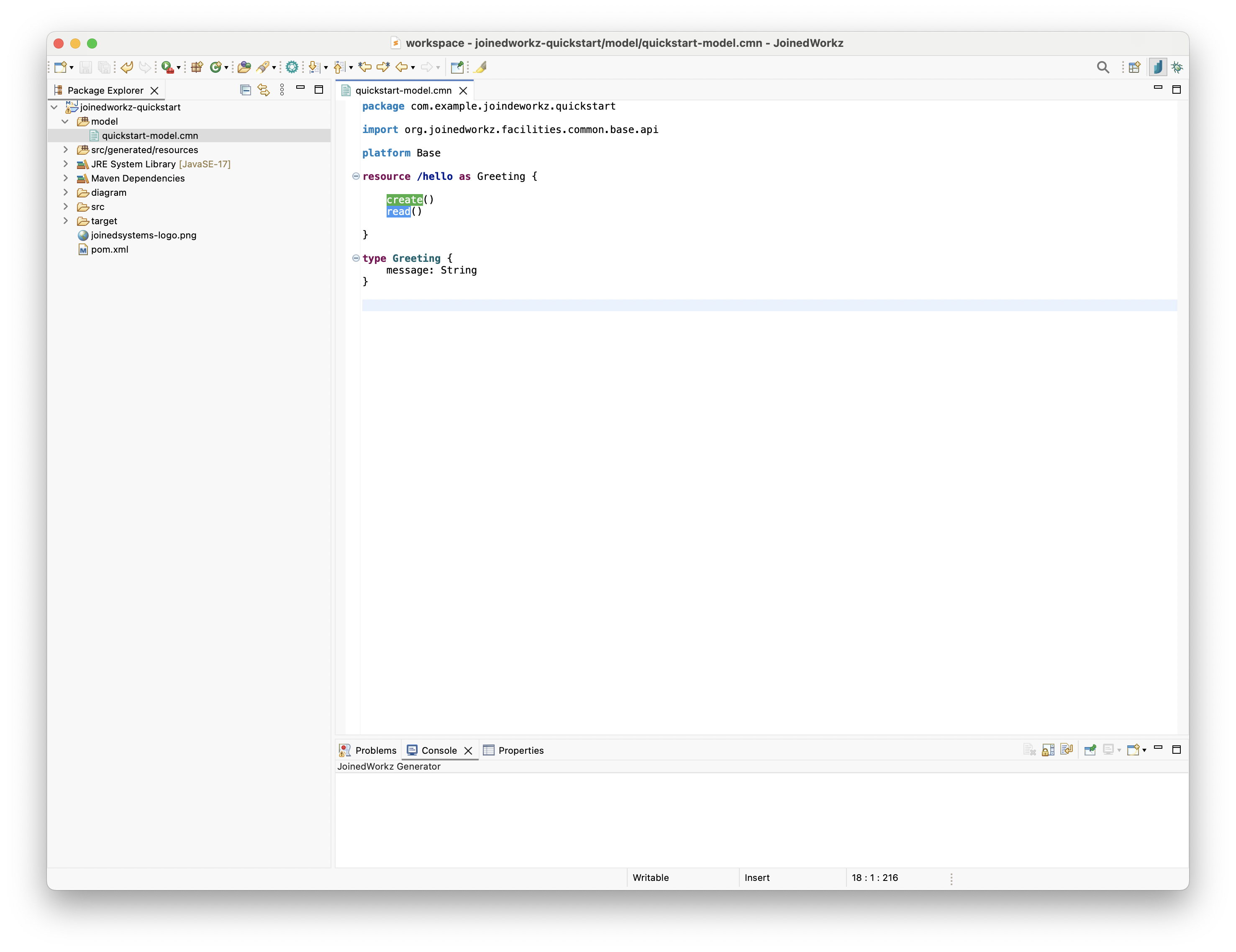 Quickstart project in Studio