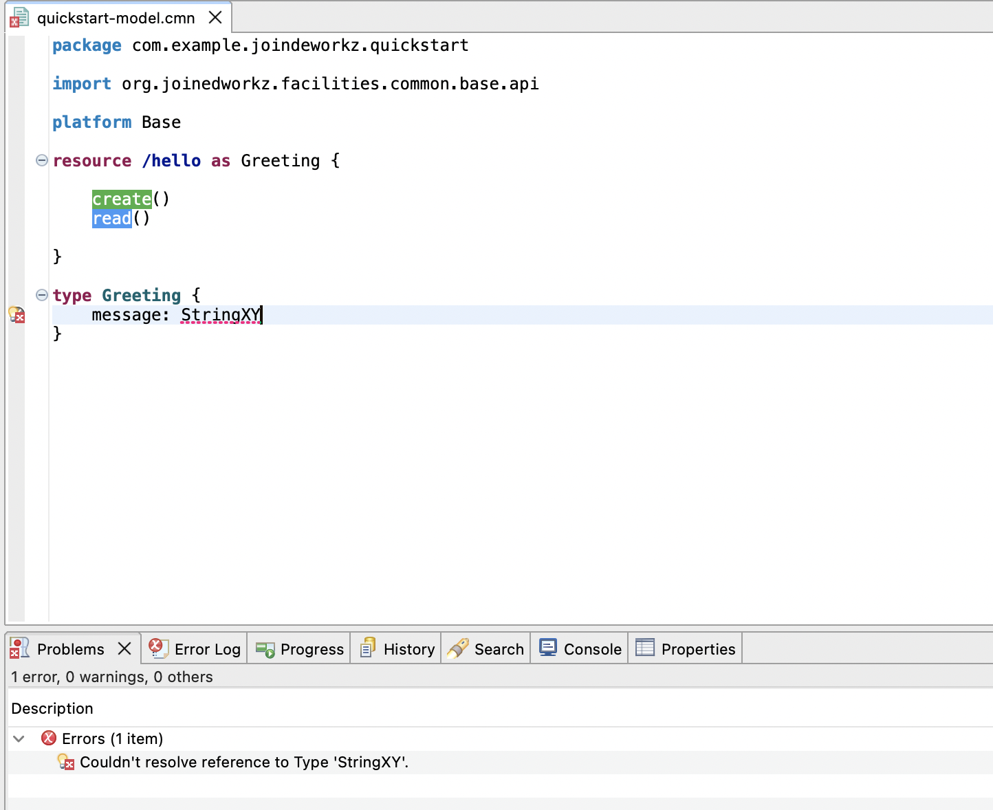 Validation error example